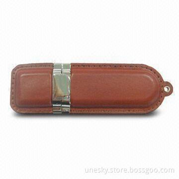 Leather USB Flash Drive with 16GB Storage Capacity, Supports Microsoft Windows 98 and 2000 OS